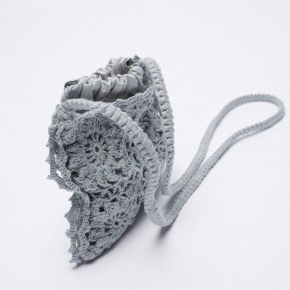 RARE Zara Mini Crochet Cell Phone Bag-Blue/Gray - Picture 3 of 6